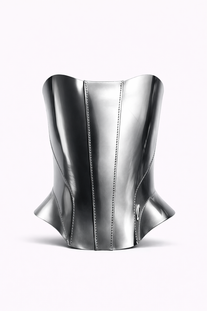 Silver metallic corset on a white background